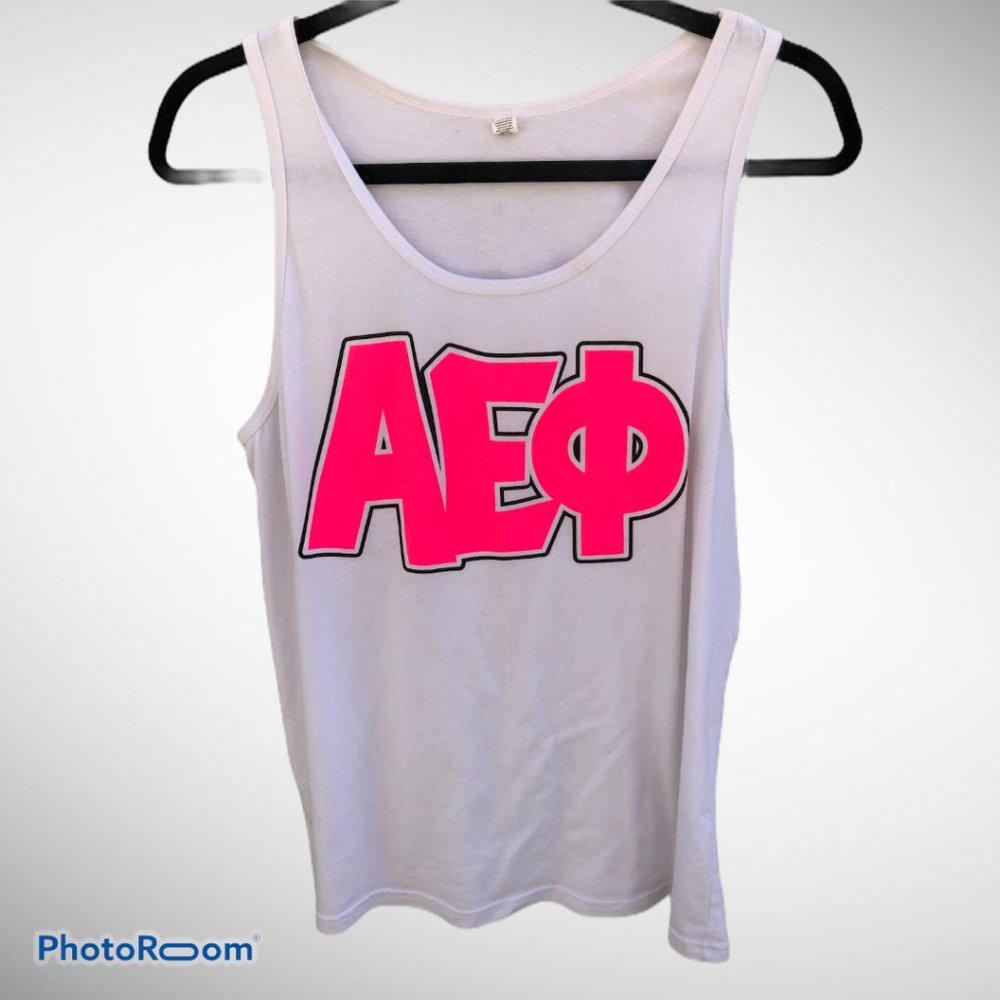 AEPhi - White Tank Top with Pink Greek Letters M